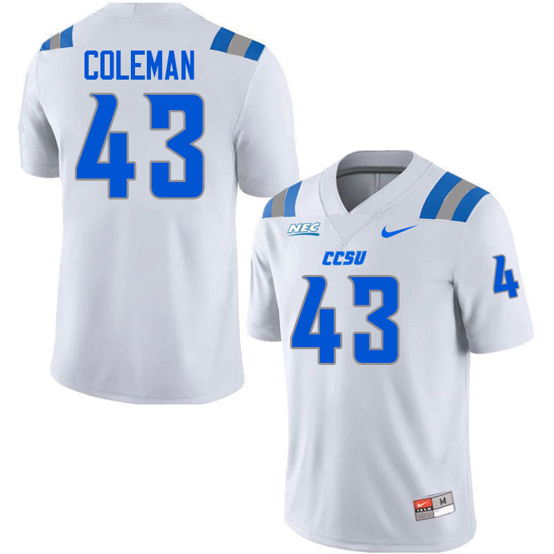 Central Connecticut Blue Devils #43 Wayne Coleman College Football Jerseys,Uniforms-White